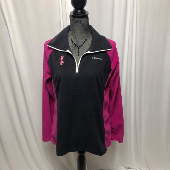 Columbia Tops - Columbia Sweatshirt Womens Size Large Partial Zip Fleece Pullover Black Pink